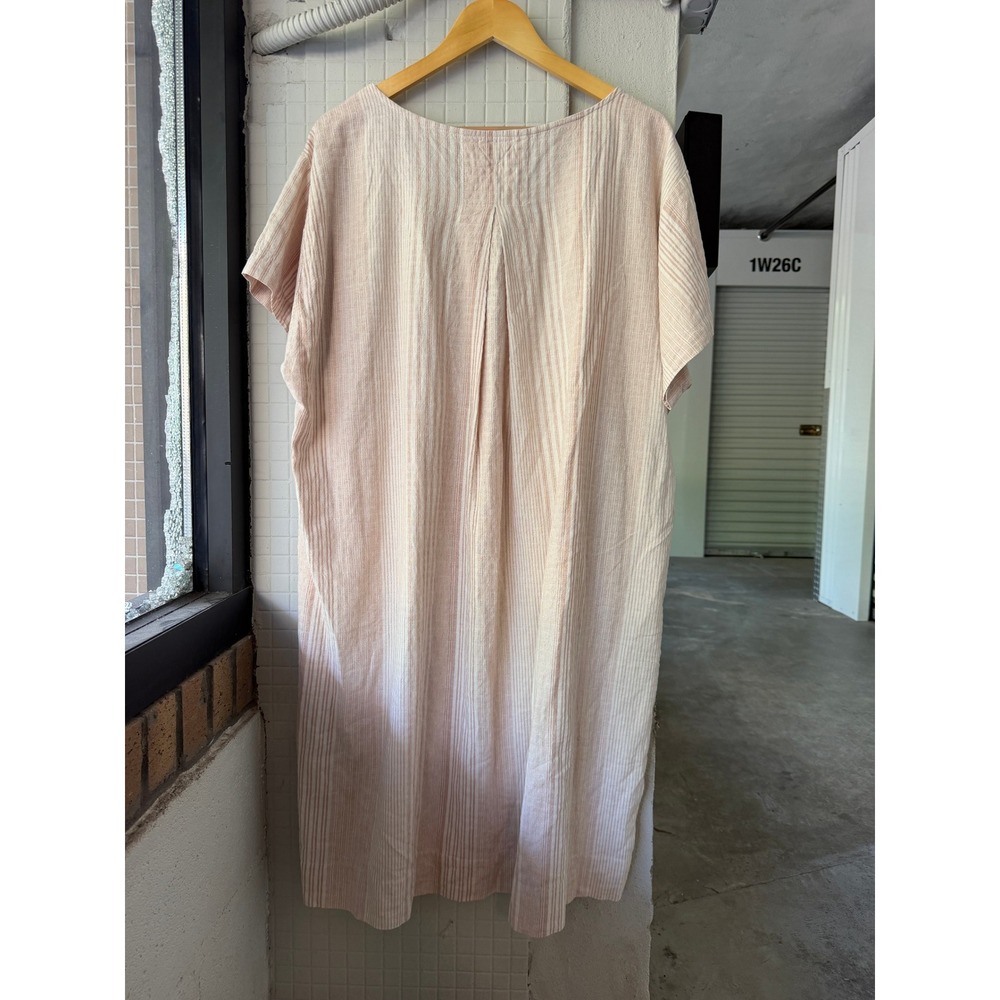 Poetry Hemp Organic Cotton Striped Midi Dress 16 Pink Beige Pockets Relaxed - Picture 5 of 8